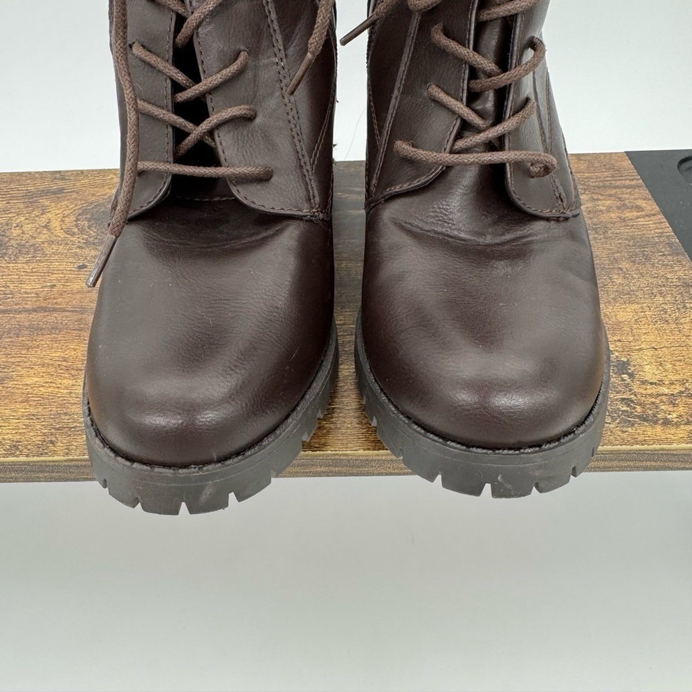 Seychelles Lace-Up Heeled Combat Boots – Brown with Plaid Cuff – Size 9.5 - Picture 7 of 11